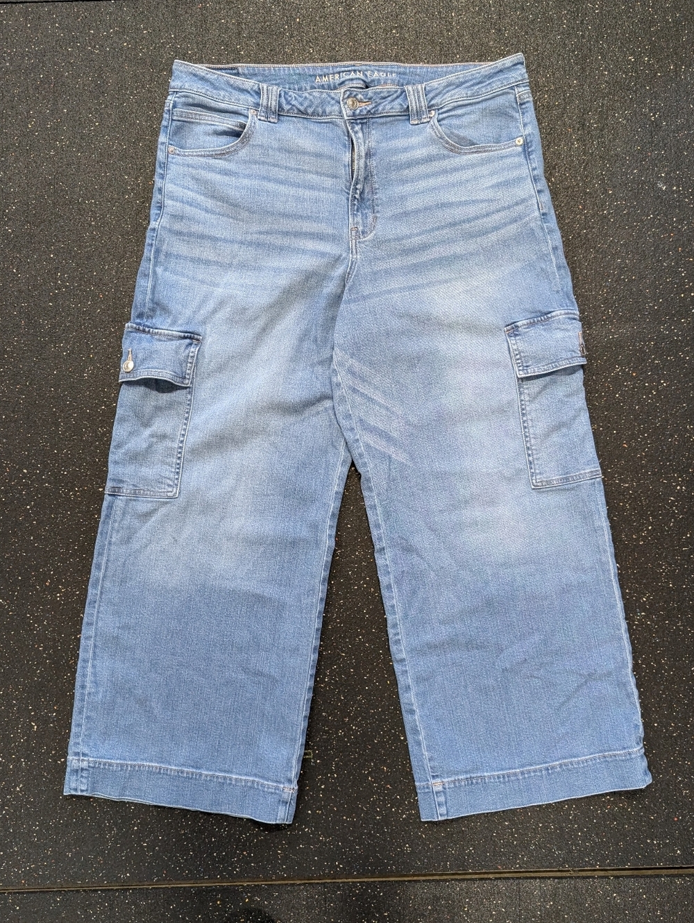American Eagle Jeans Womens 18 Super High-Rise Baggy Wide Leg Cargo Stretch Blue